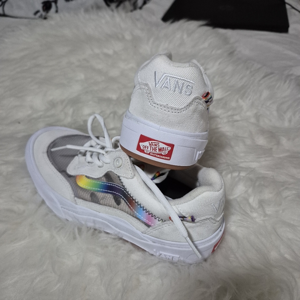 Vans White Sneakers with Rainbow Accents